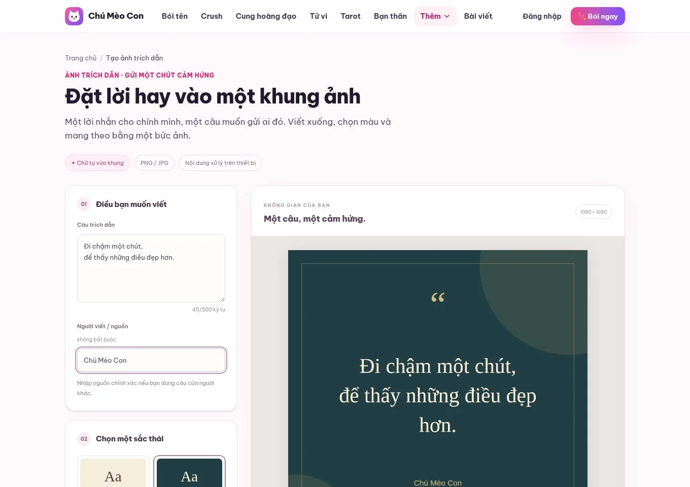 Tạo ảnh trích dẫn online: viết chữ lên ảnh, tải PNG/JPG