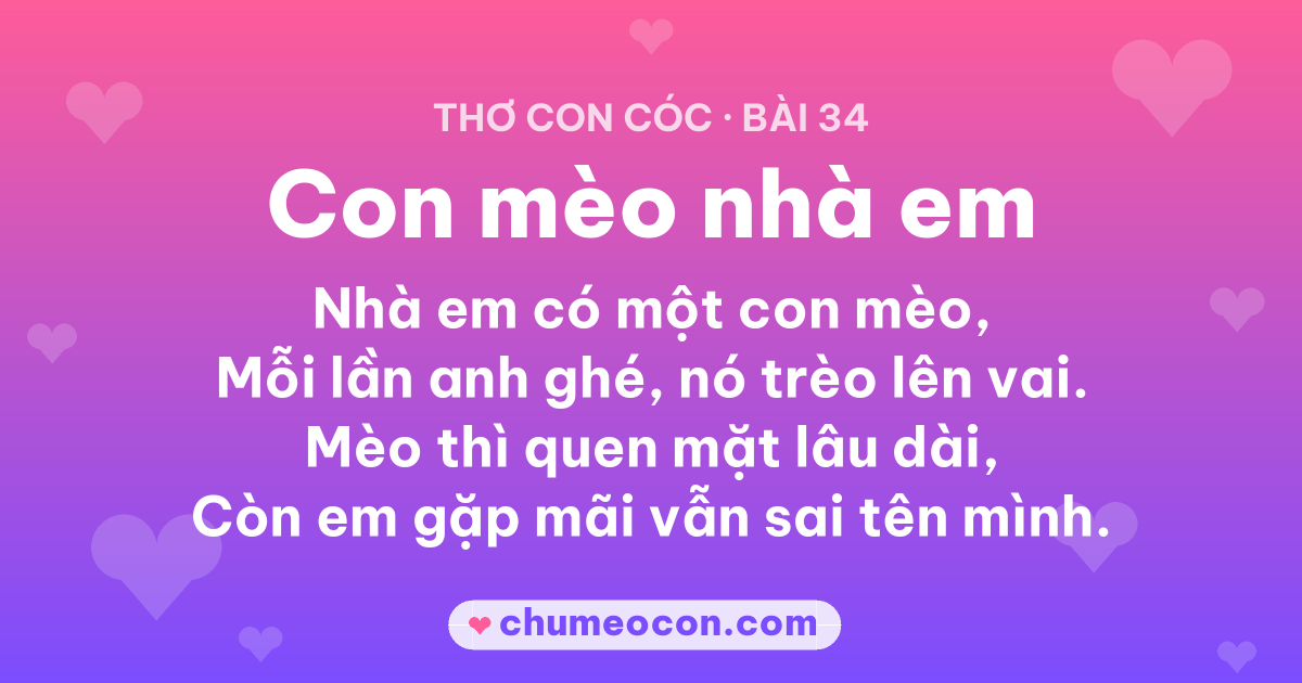 Ảnh kết quả: Thơ con cóc “Con mèo nhà em” — đọc xong cười xỉu 😂