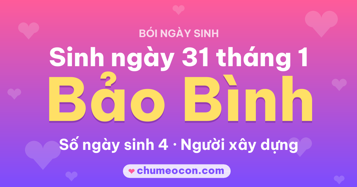 Ảnh kết quả: Sinh ngày 31 tháng 1: cung Bảo Bình, số ngày sinh 4